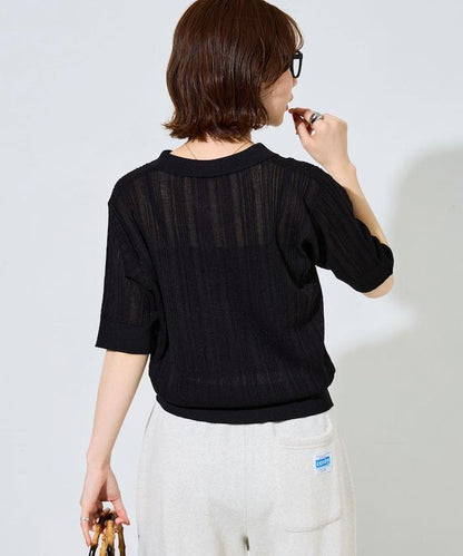 拼色Polo領短袖夏季針織上衣