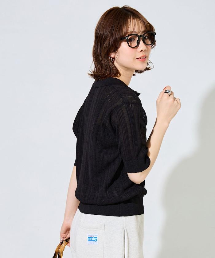 拼色Polo領短袖夏季針織上衣