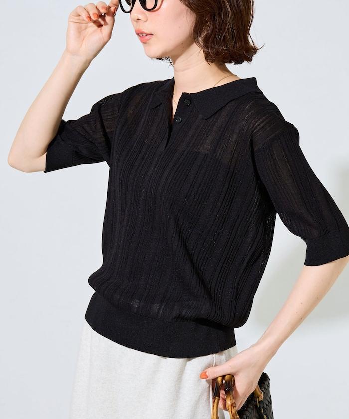 拼色Polo領短袖夏季針織上衣