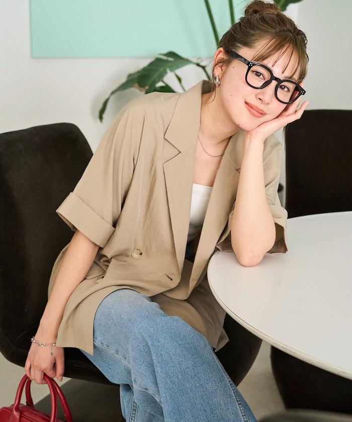 尼龍皺感面料 雙排扣設計 短袖 夾克