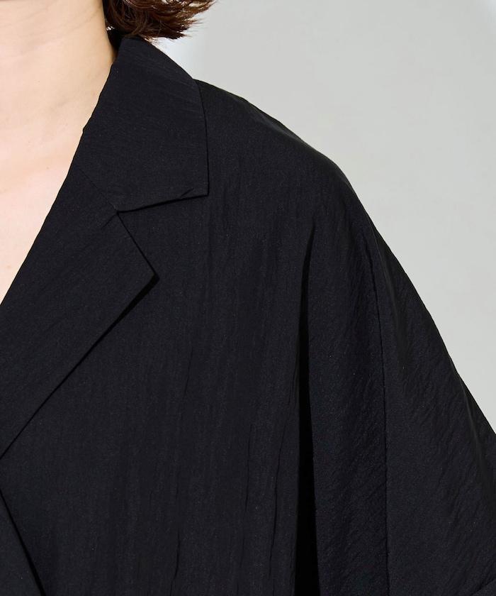 尼龍皺感面料 雙排扣設計 短袖 夾克