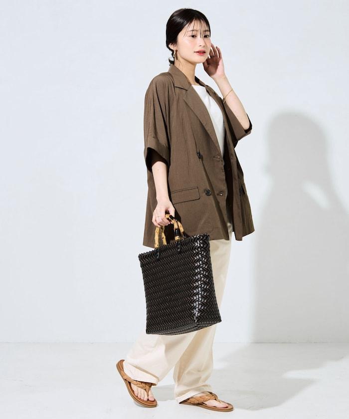 尼龍皺感面料 雙排扣設計 短袖 夾克