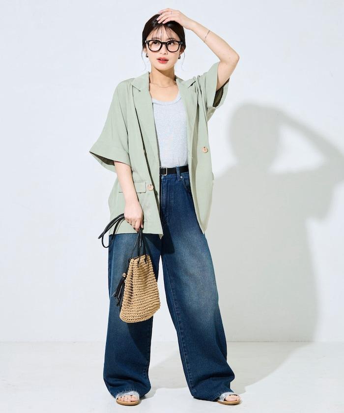 尼龍皺感面料 雙排扣設計 短袖 夾克