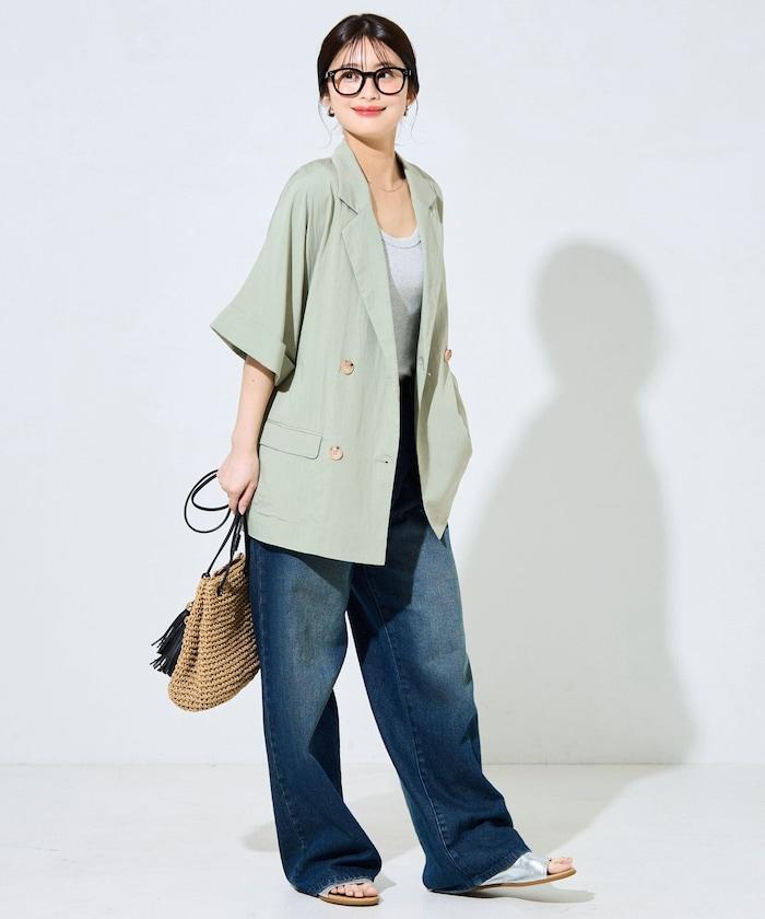 尼龍皺感面料 雙排扣設計 短袖 夾克