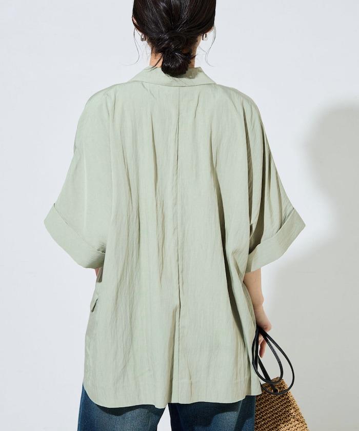 尼龍皺感面料 雙排扣設計 短袖 夾克