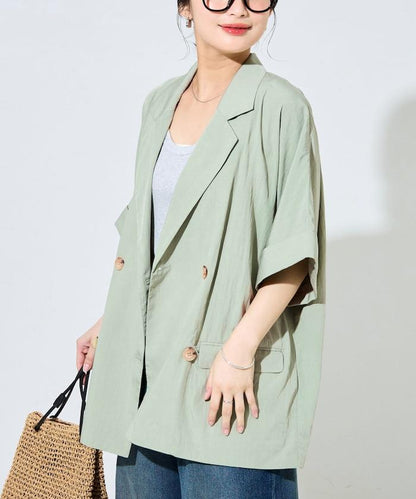 尼龍皺感面料 雙排扣設計 短袖 夾克