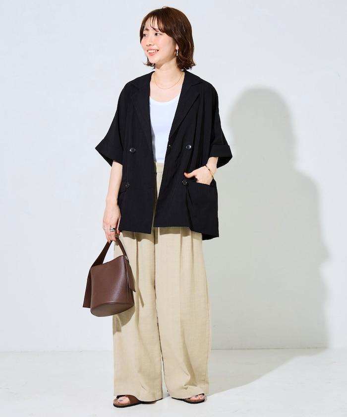 尼龍皺感面料 雙排扣設計 短袖 夾克