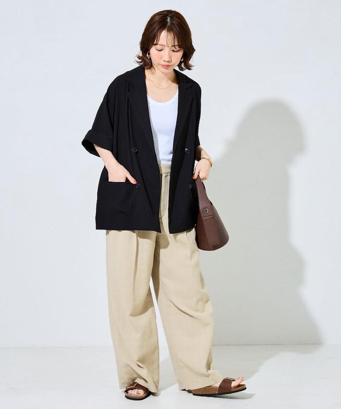 尼龍皺感面料 雙排扣設計 短袖 夾克