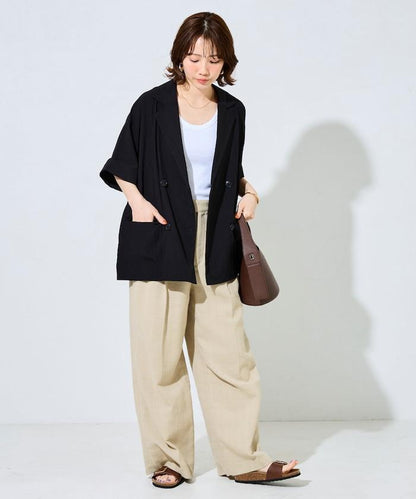 尼龍皺感面料 雙排扣設計 短袖 夾克