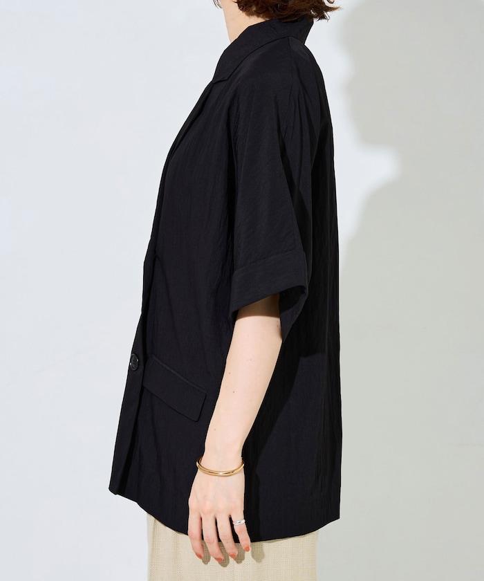 尼龍皺感面料 雙排扣設計 短袖 夾克