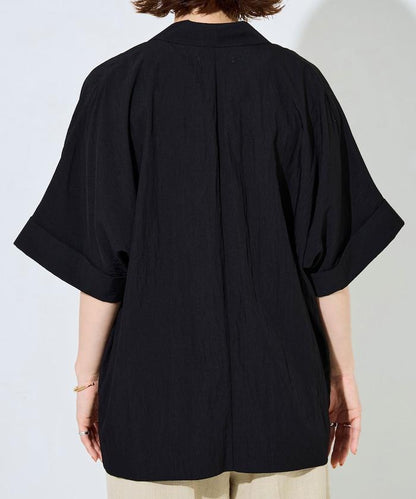 尼龍皺感面料 雙排扣設計 短袖 夾克