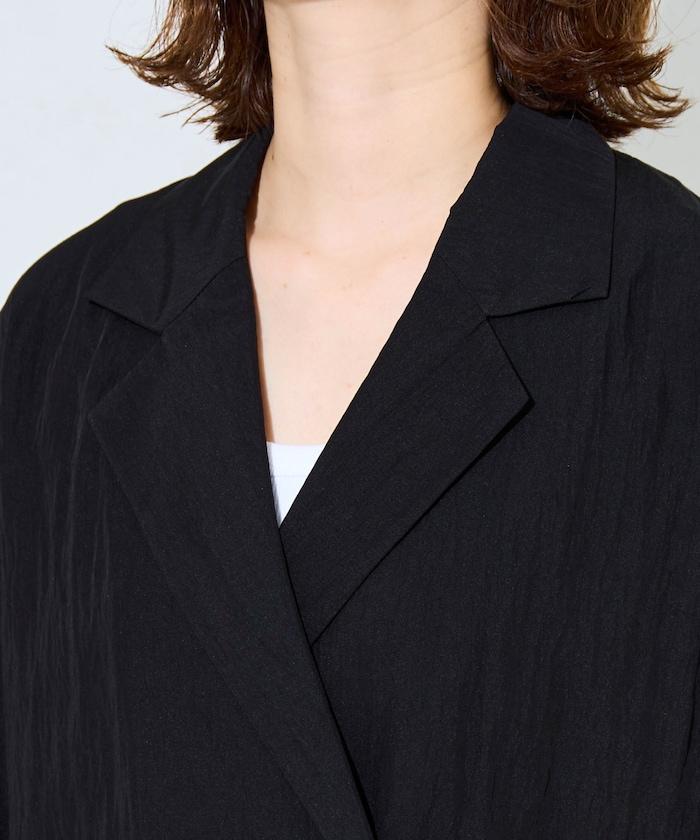 尼龍皺感面料 雙排扣設計 短袖 夾克