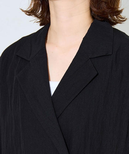 尼龍皺感面料 雙排扣設計 短袖 夾克