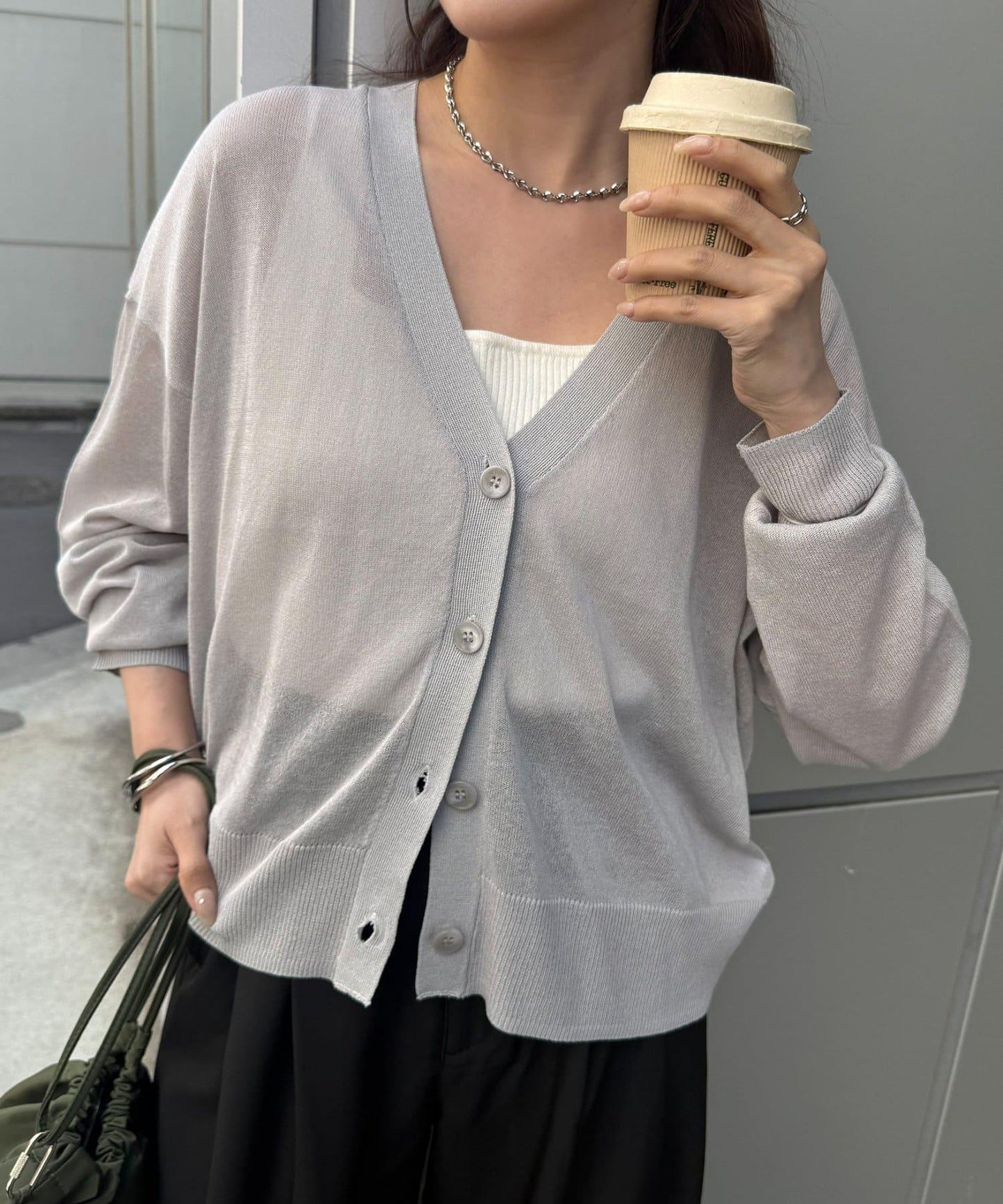 透紗 V領 針織開衫