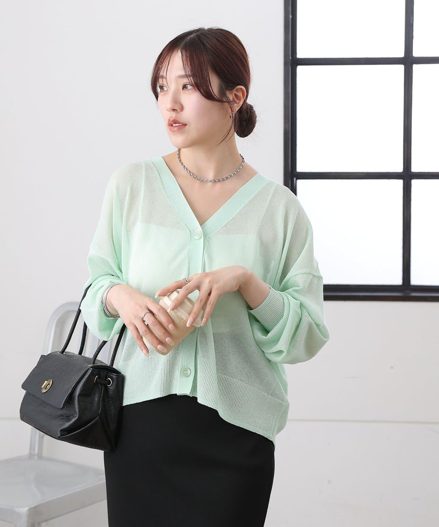 透紗 V領 針織開衫