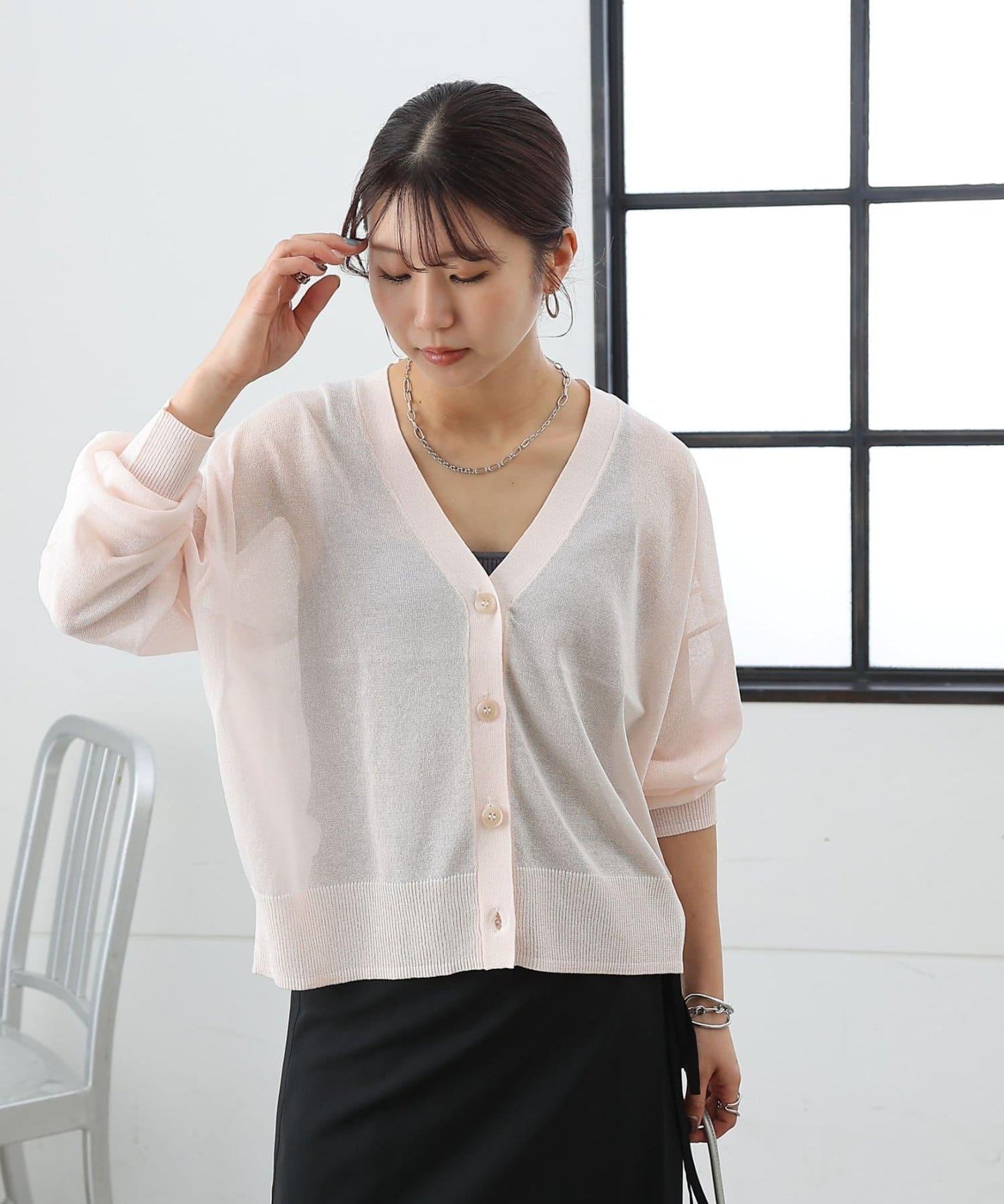 透紗 V領 針織開衫