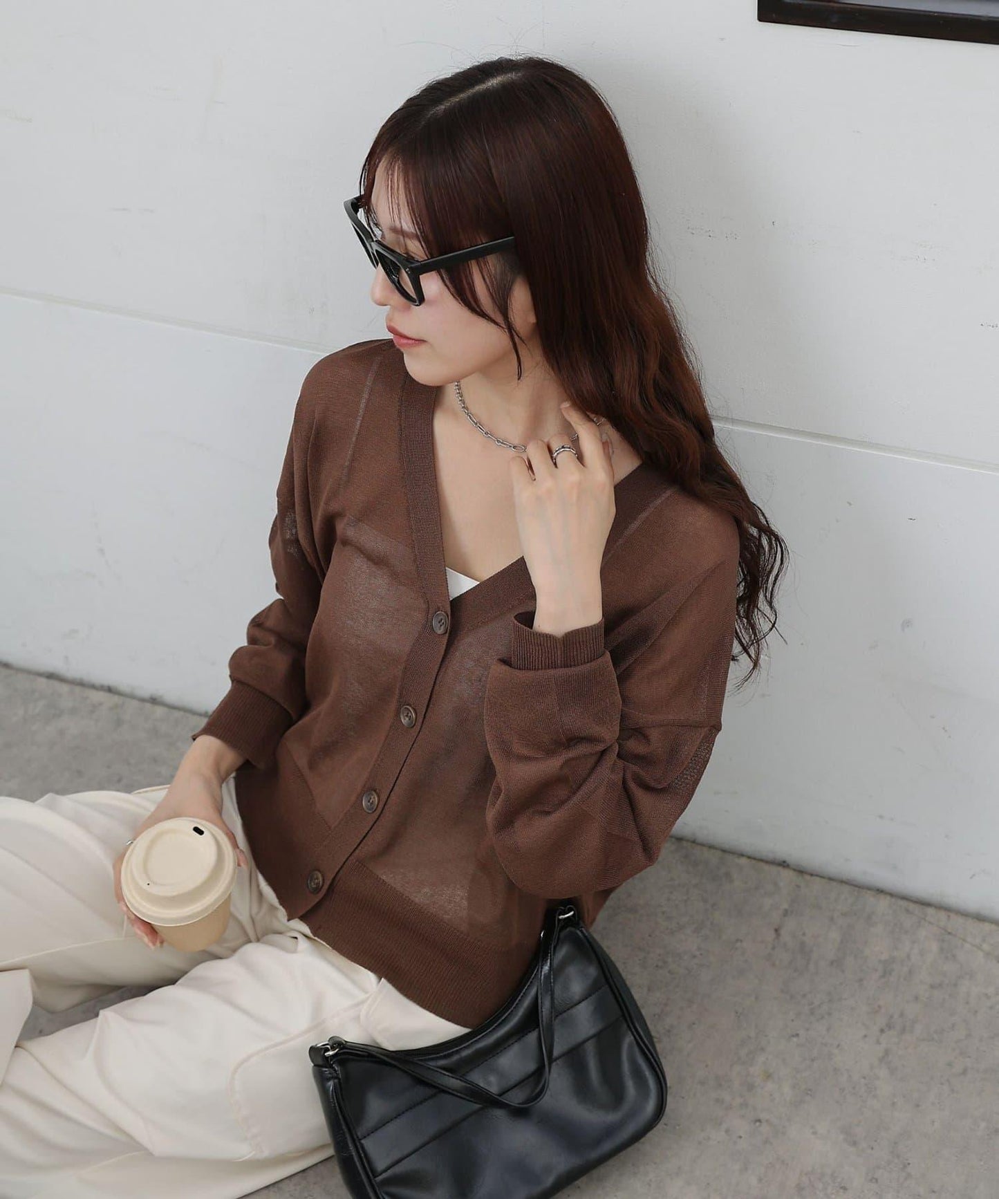 透紗 V領 針織開衫