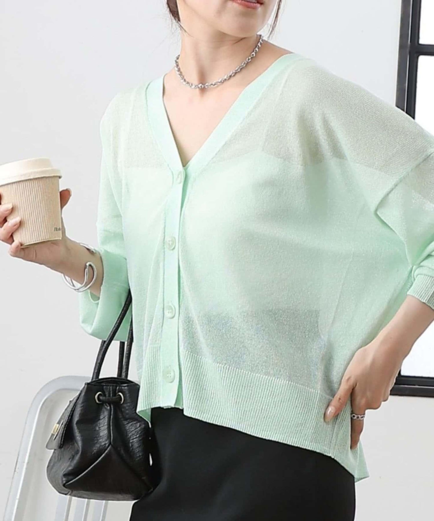 透紗 V領 針織開衫