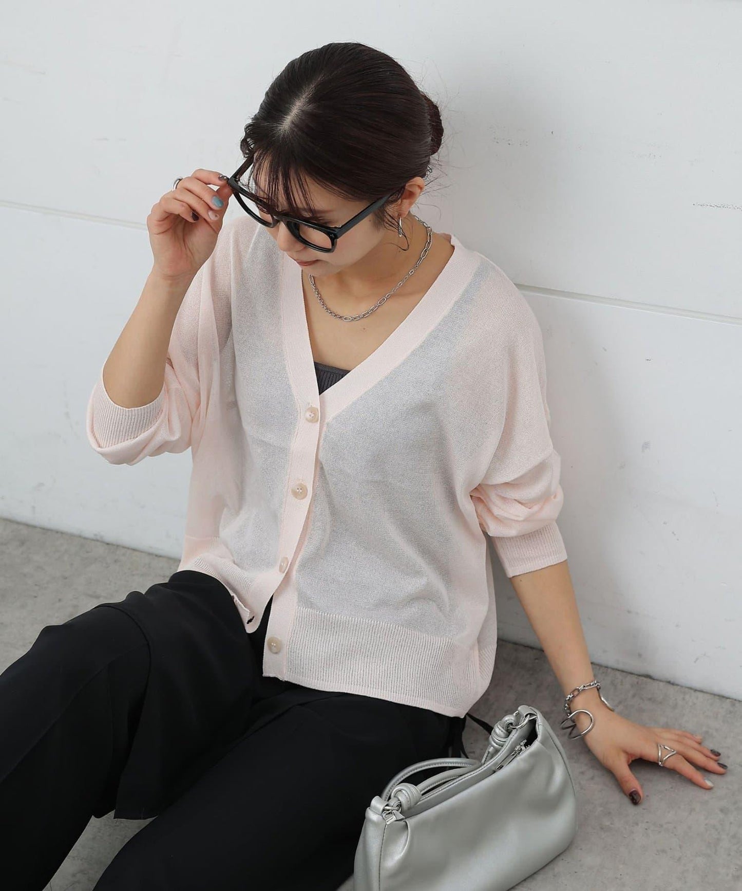 透紗 V領 針織開衫