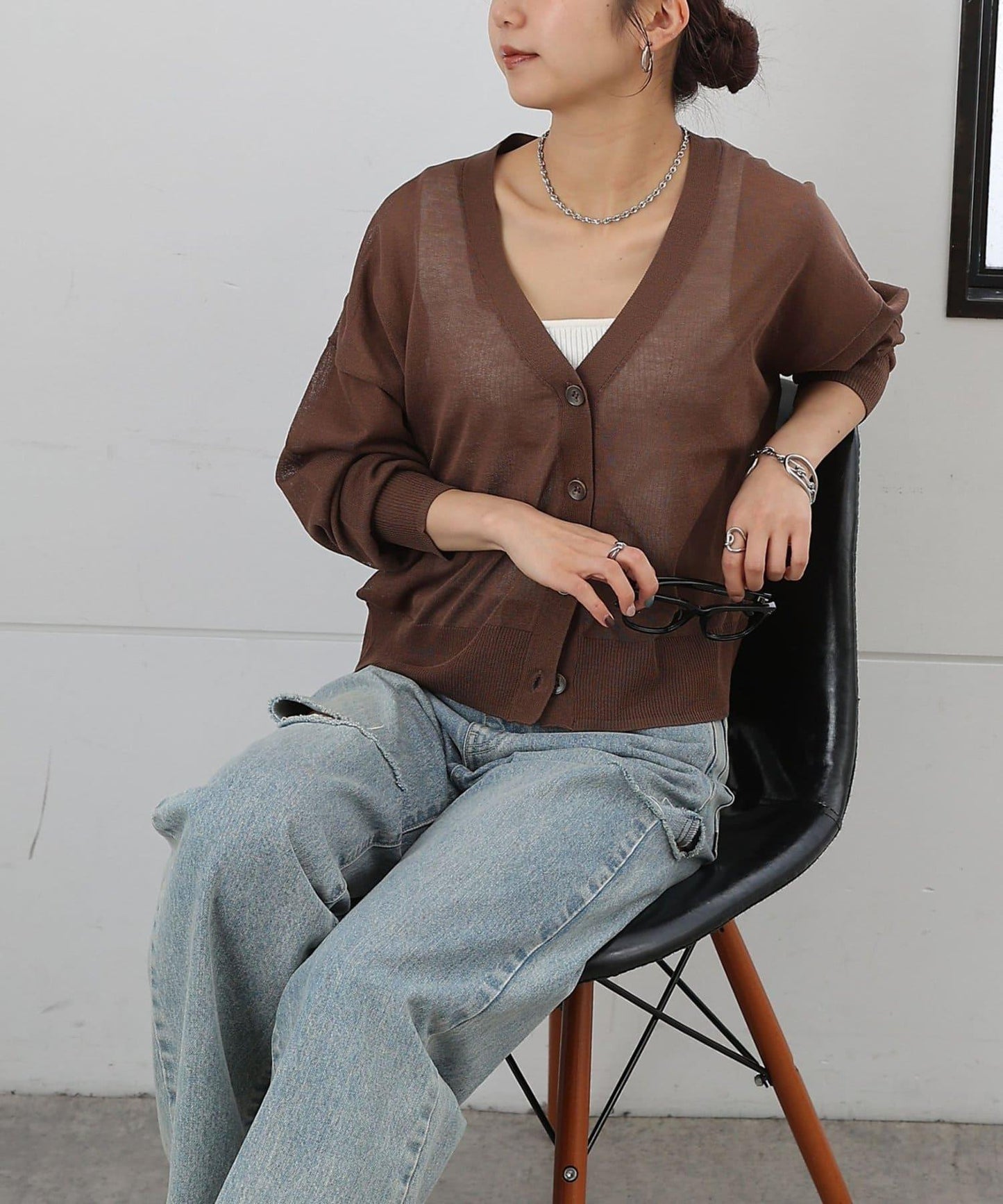 透紗 V領 針織開衫