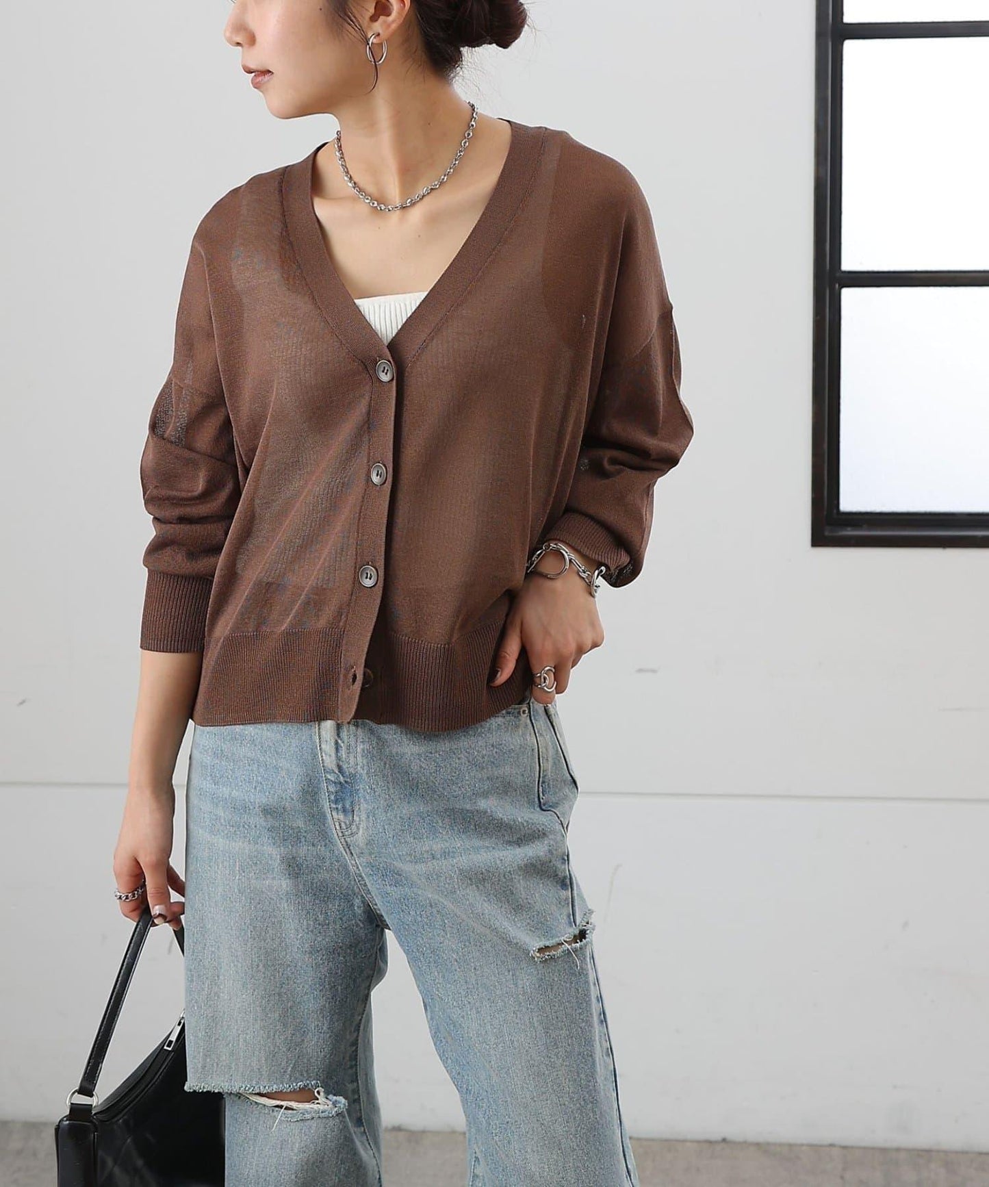 透紗 V領 針織開衫