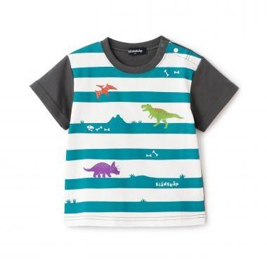 恐龍印花條紋短袖T恤