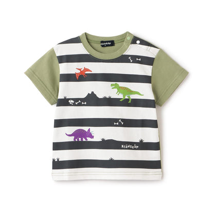 恐龍印花條紋短袖T恤