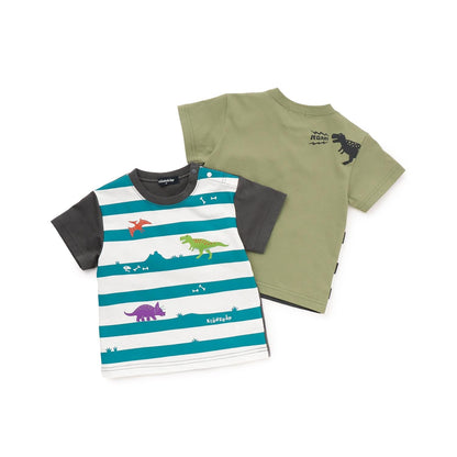 恐龍印花條紋短袖T恤