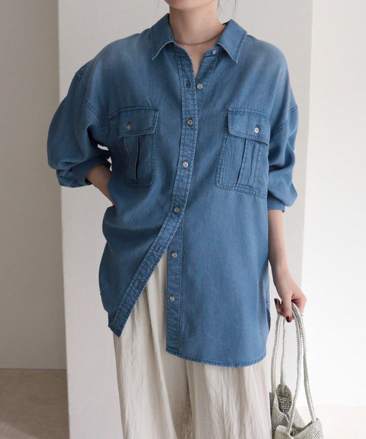 垂墜感寬鬆牛仔襯衫