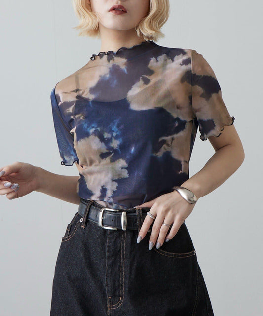 大理石紋 輕薄透視 短袖上衣