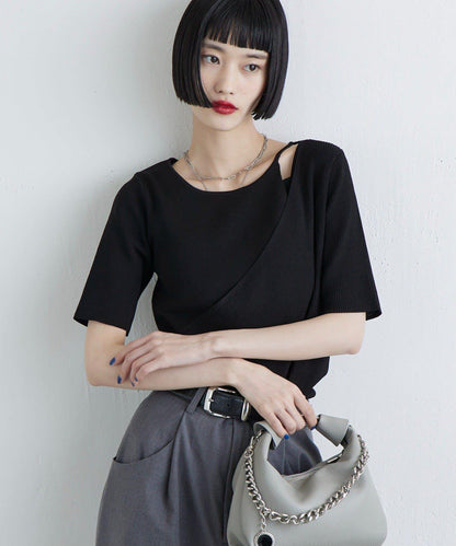 層次感短袖針織套頭衫