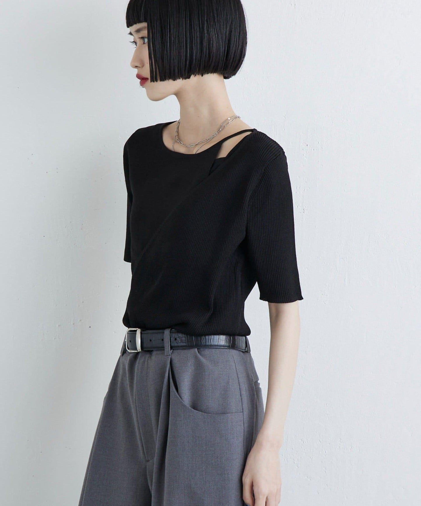 層次感短袖針織套頭衫