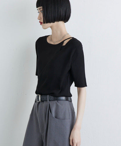 層次感短袖針織套頭衫