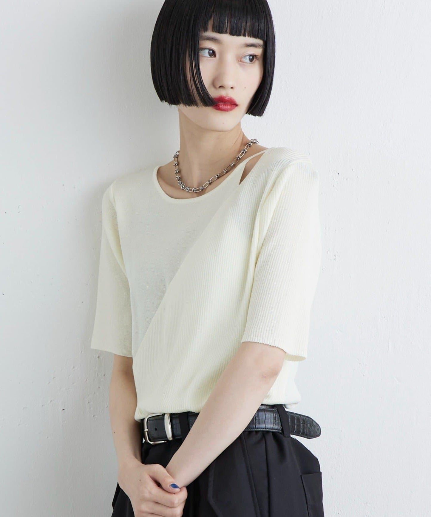 層次感短袖針織套頭衫