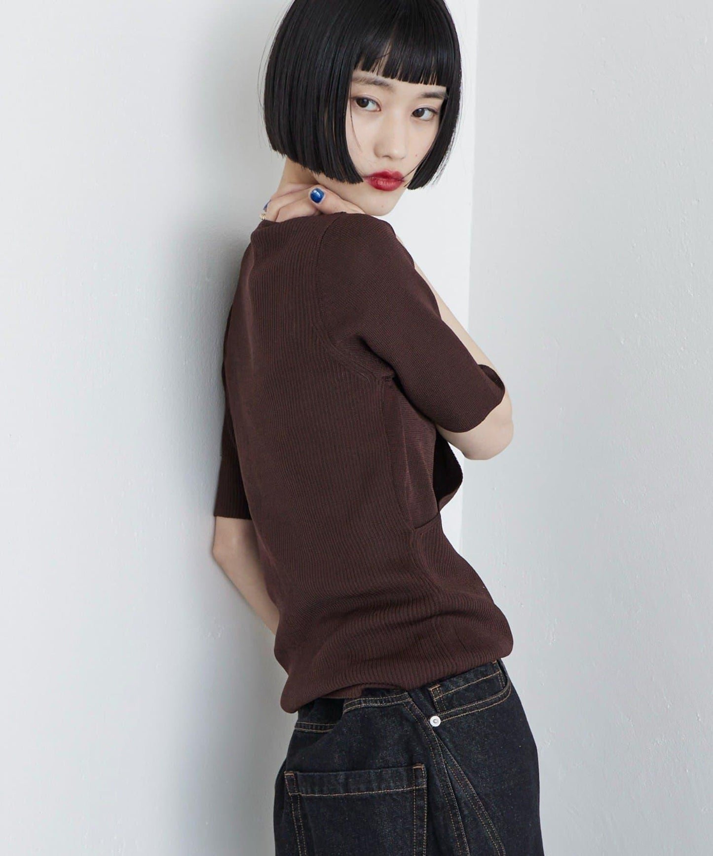 層次感短袖針織套頭衫