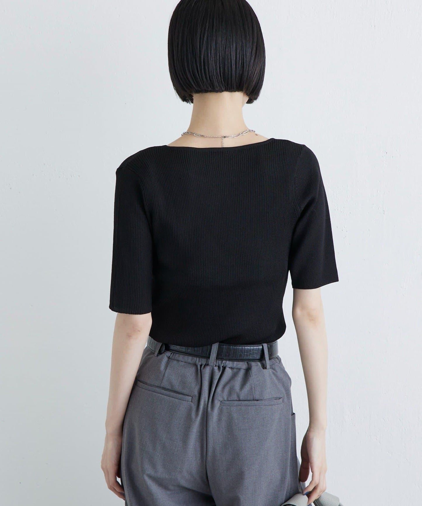 層次感短袖針織套頭衫