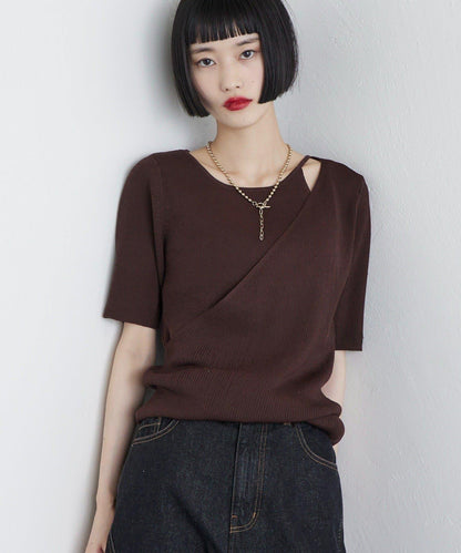 層次感短袖針織套頭衫