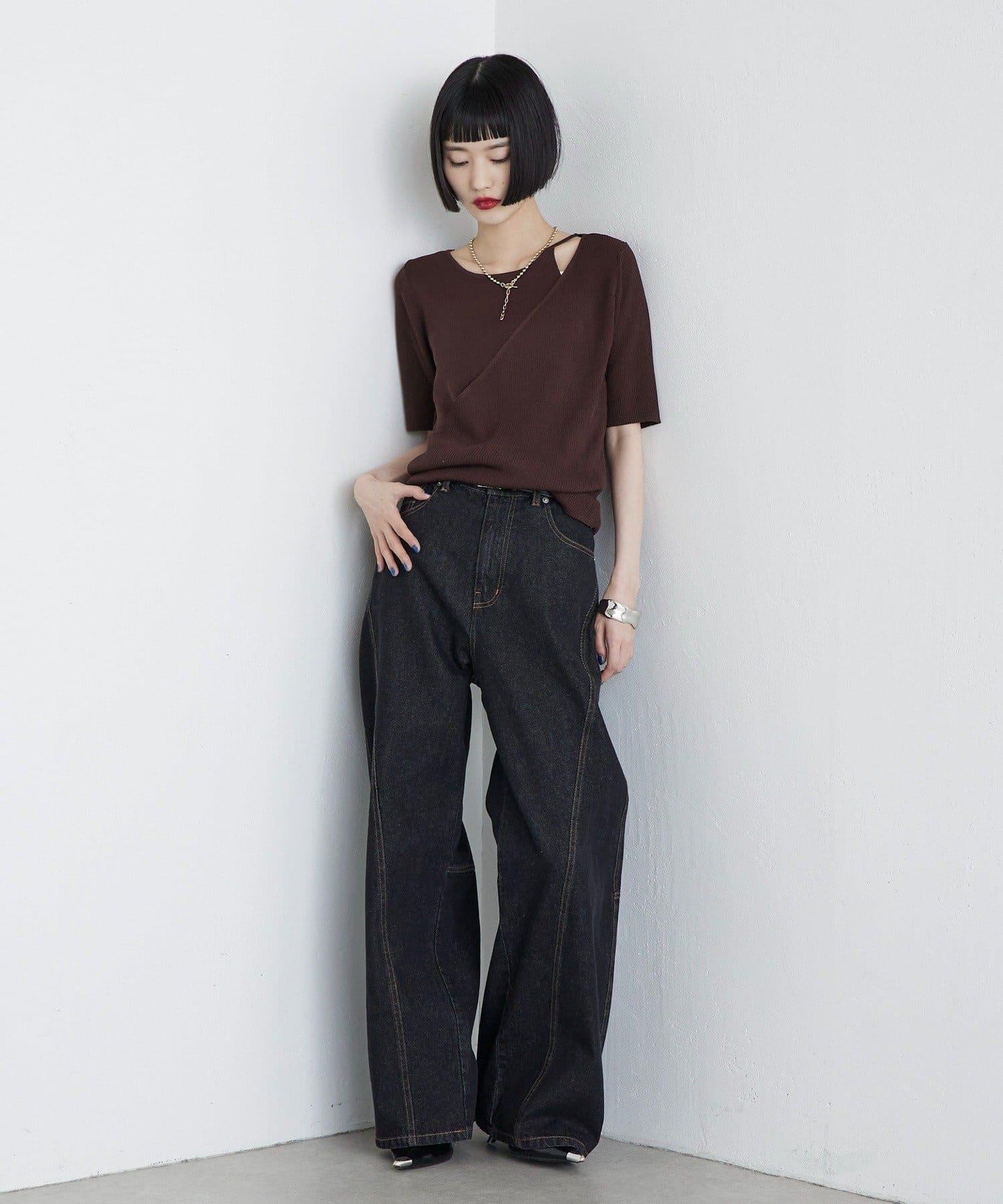 層次感短袖針織套頭衫