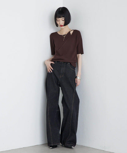 層次感短袖針織套頭衫