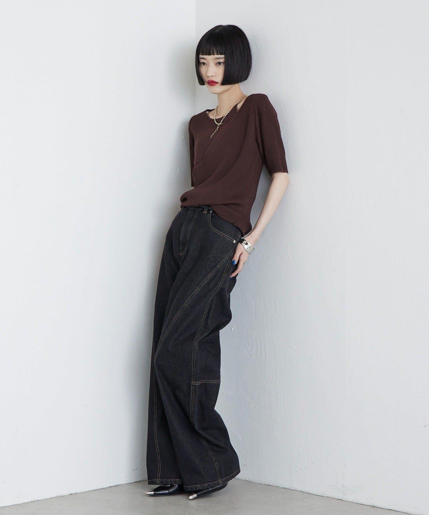 層次感短袖針織套頭衫