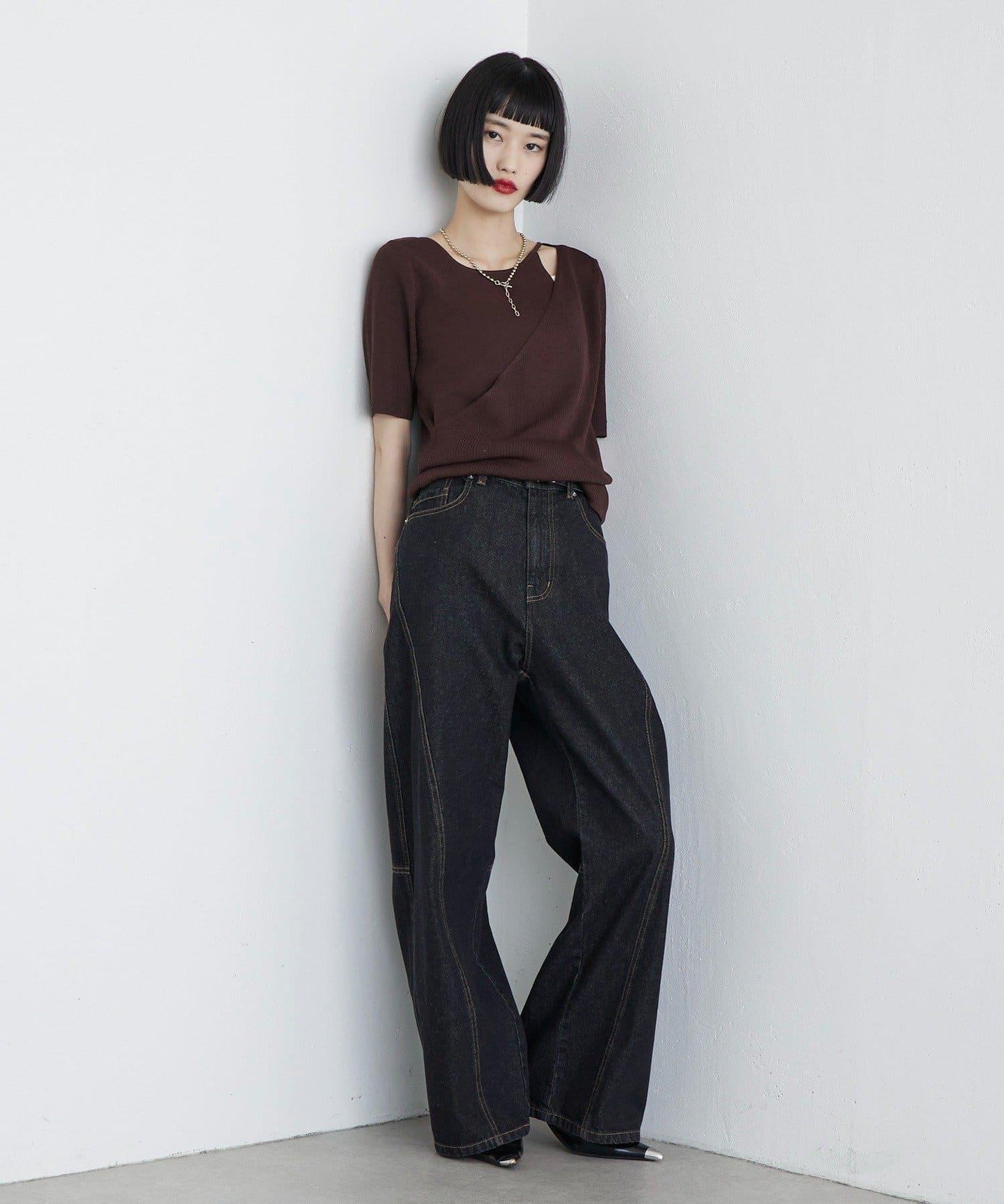 層次感短袖針織套頭衫