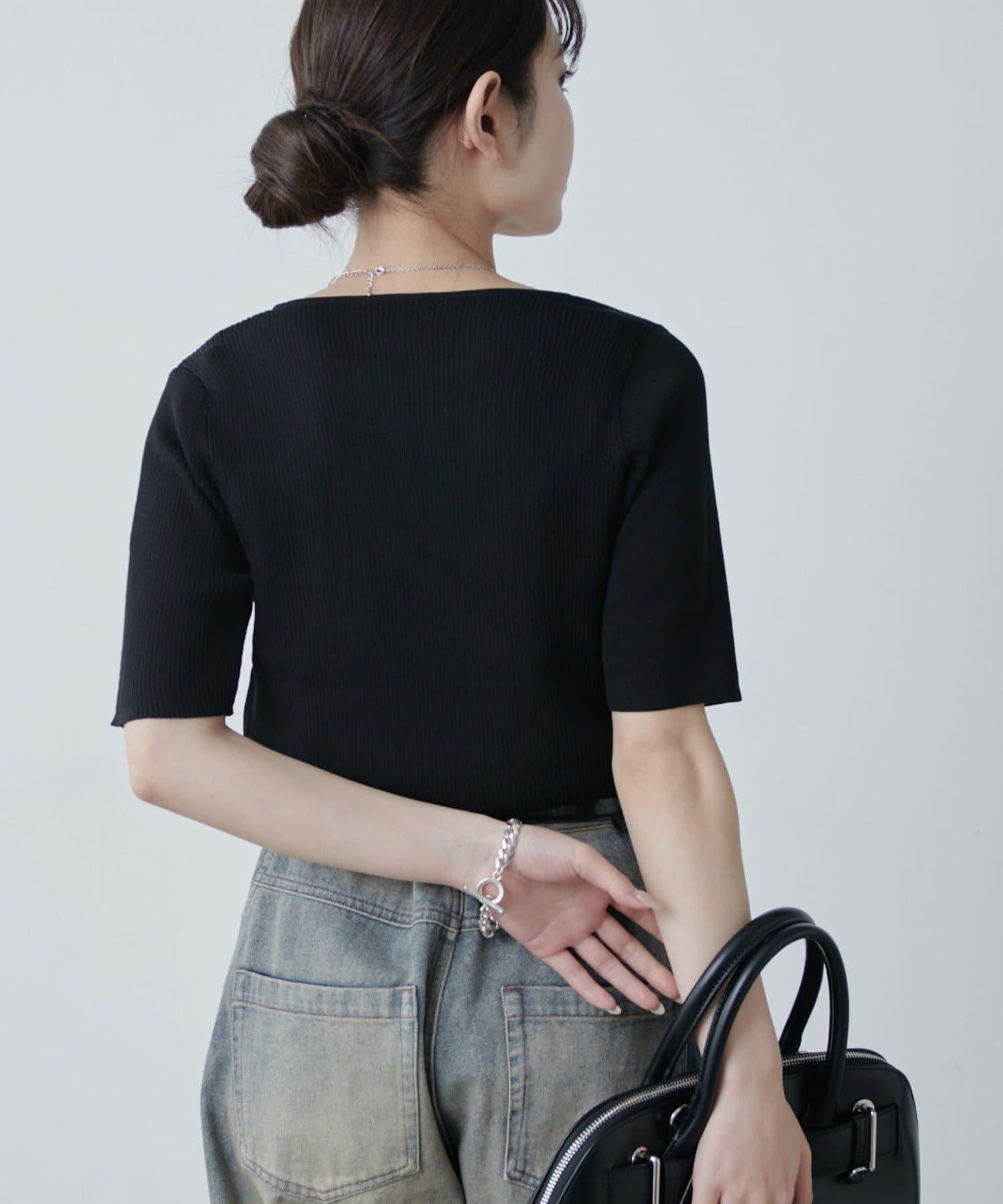 層次感短袖針織套頭衫