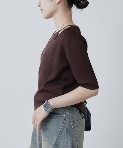 層次感短袖針織套頭衫