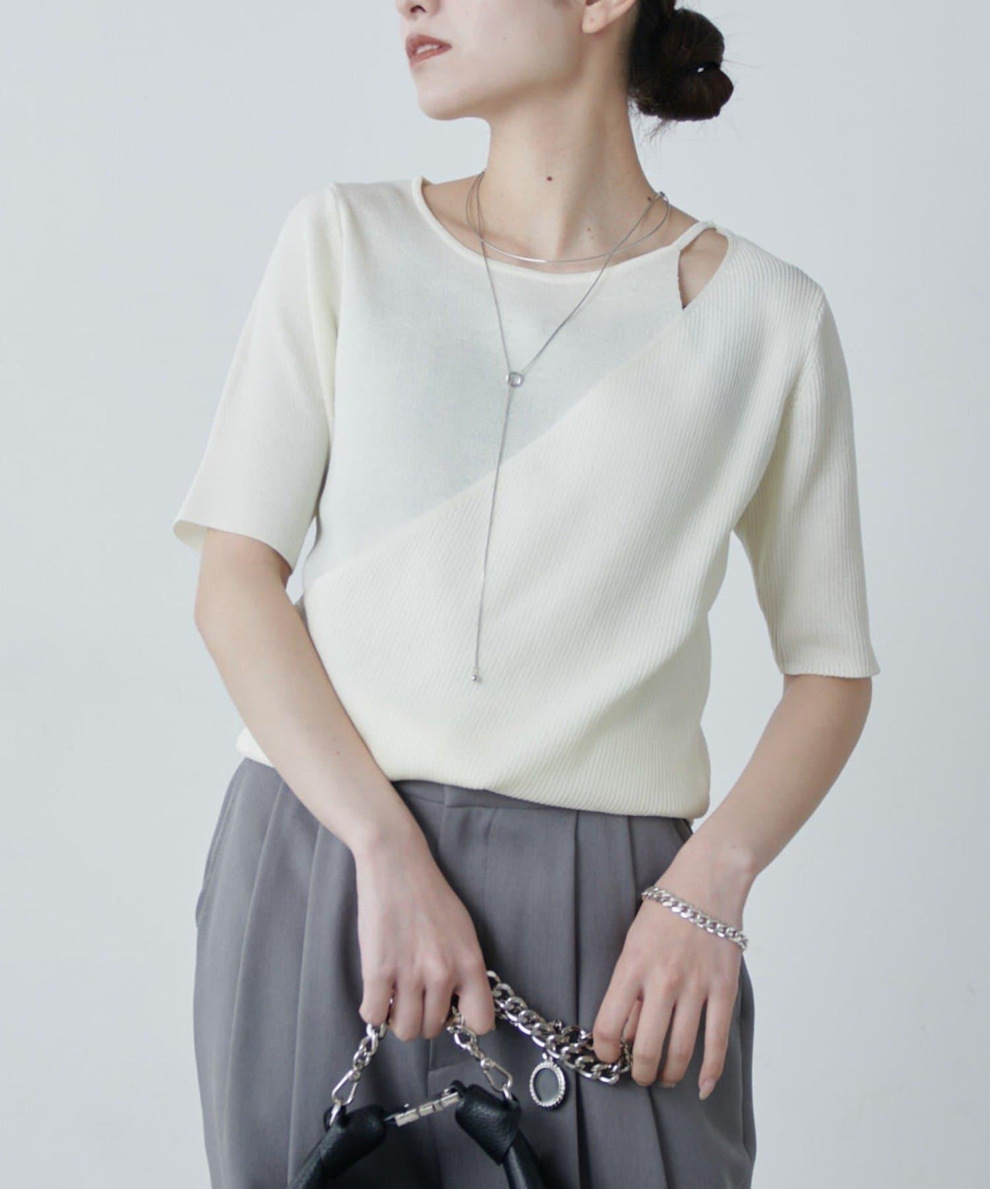 層次感短袖針織套頭衫