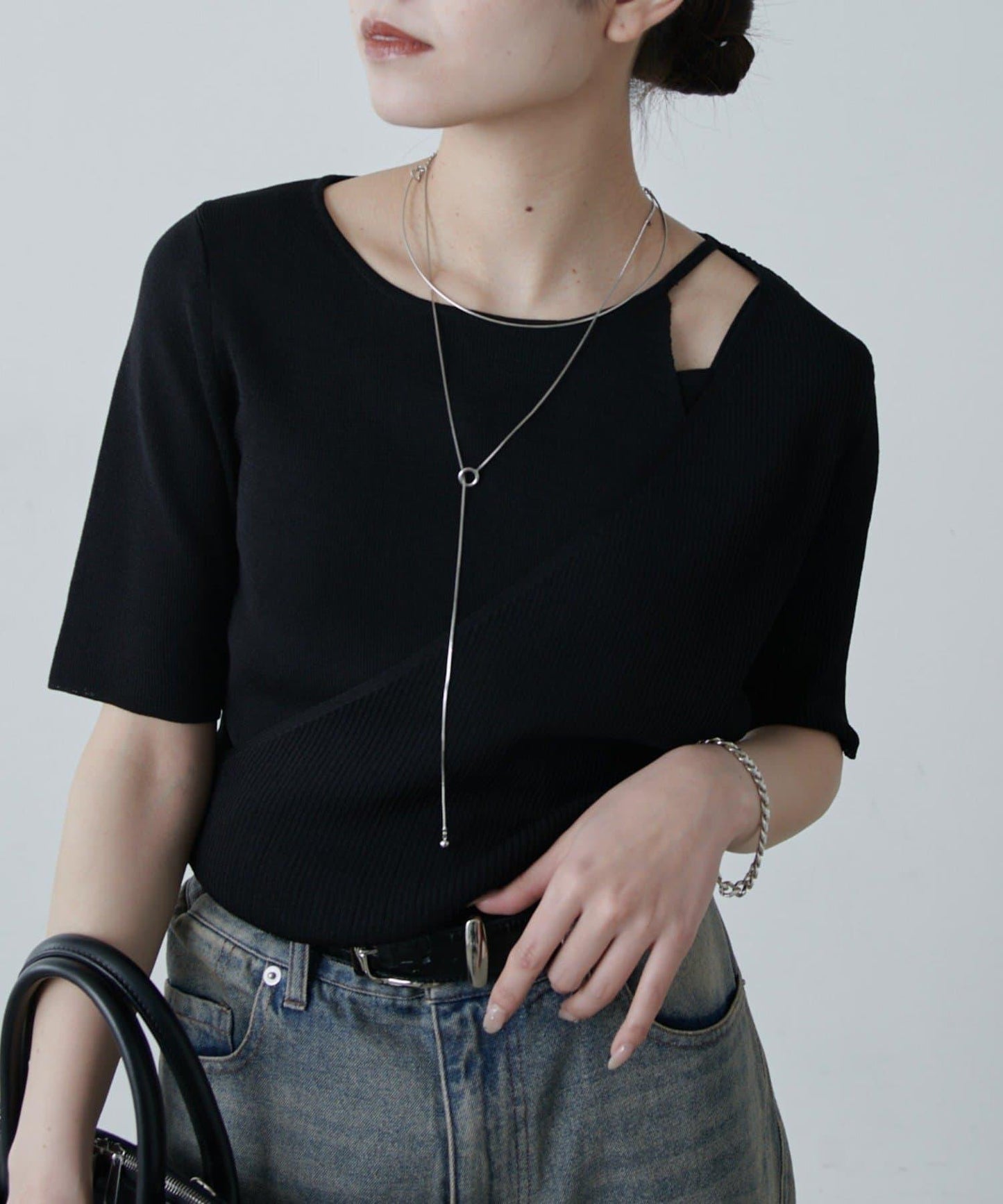 層次感短袖針織套頭衫