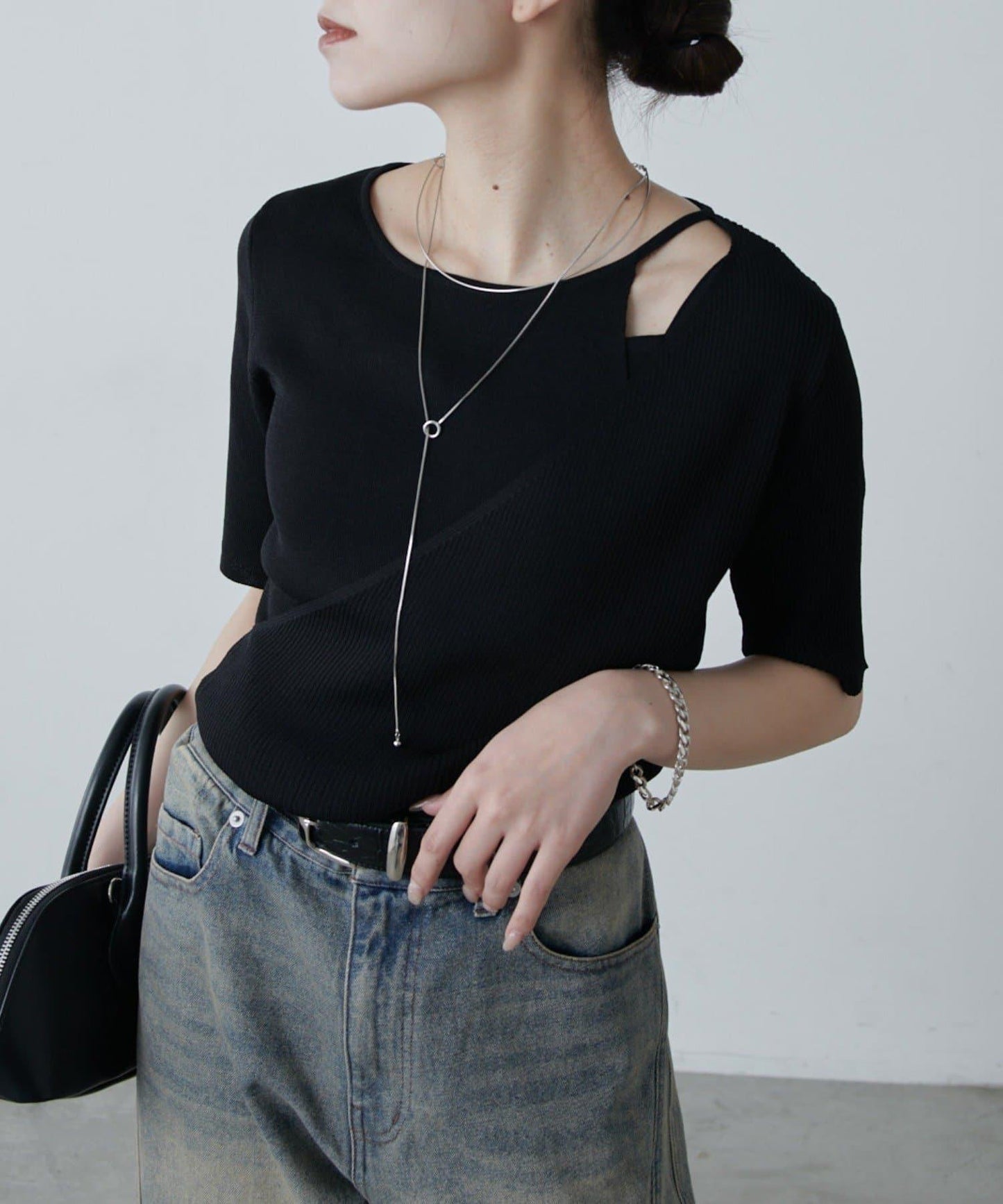 層次感短袖針織套頭衫