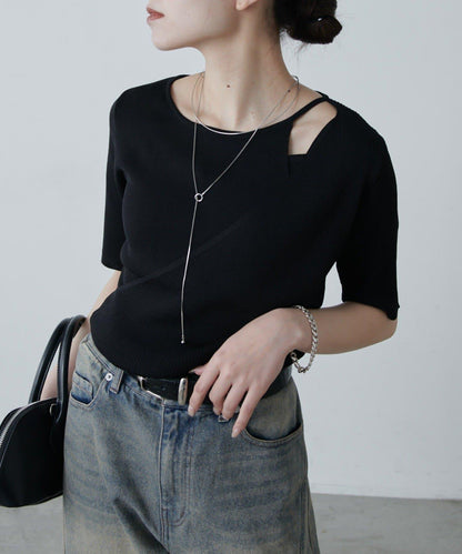 層次感短袖針織套頭衫