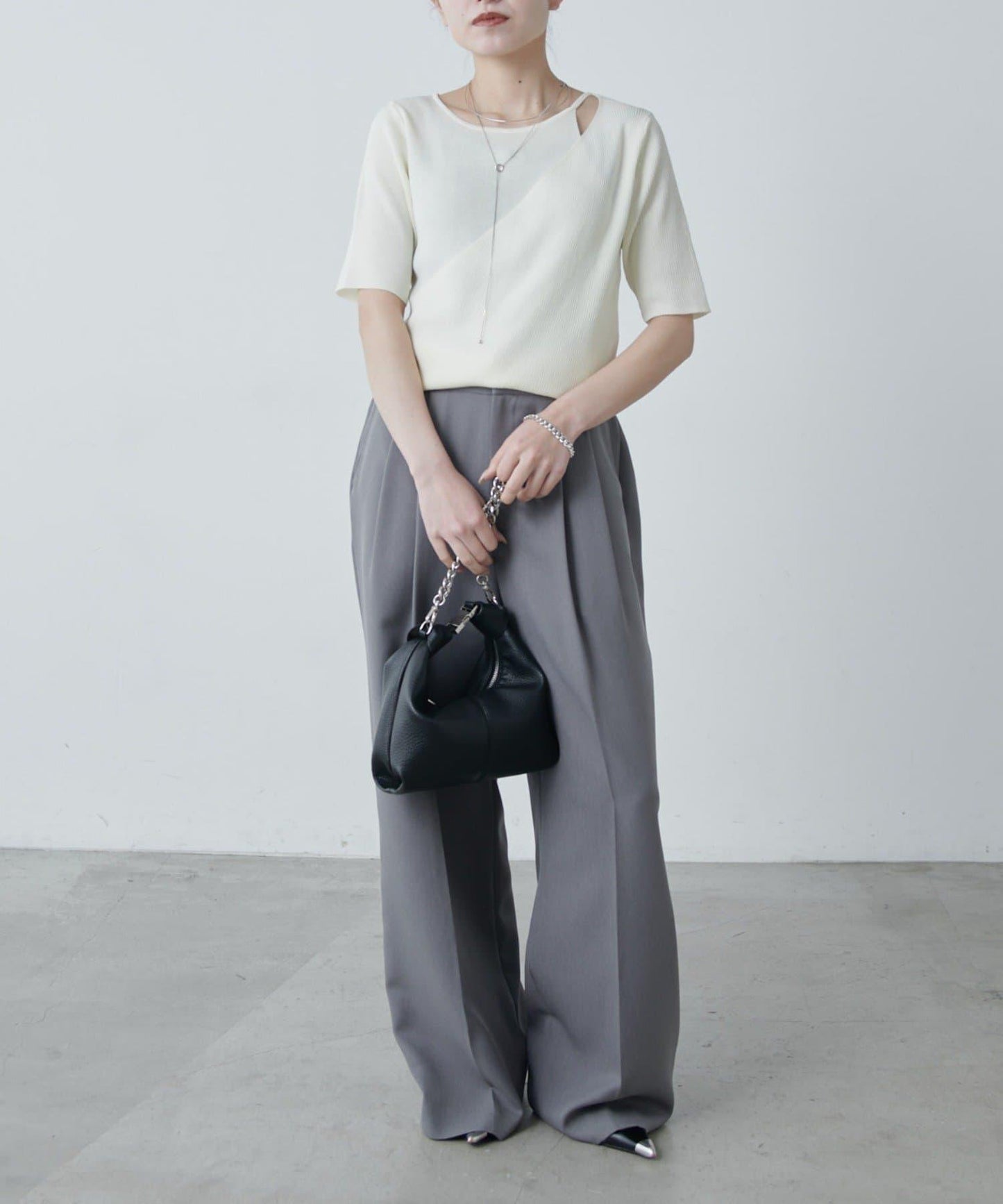 層次感短袖針織套頭衫