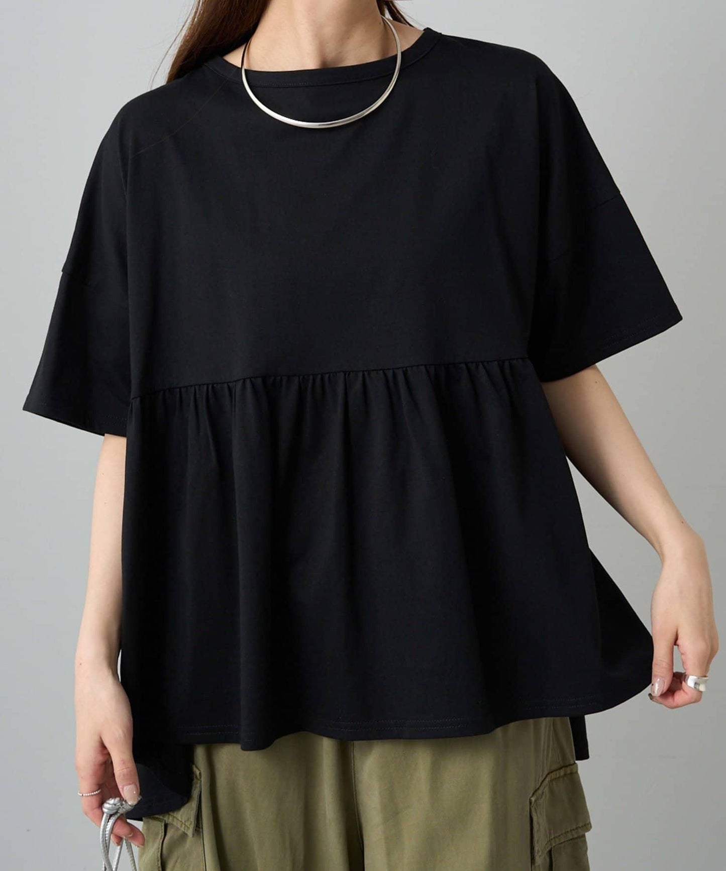 《リバイバル》 【/Du noir】 後蝴蝶結荷葉擺T恤