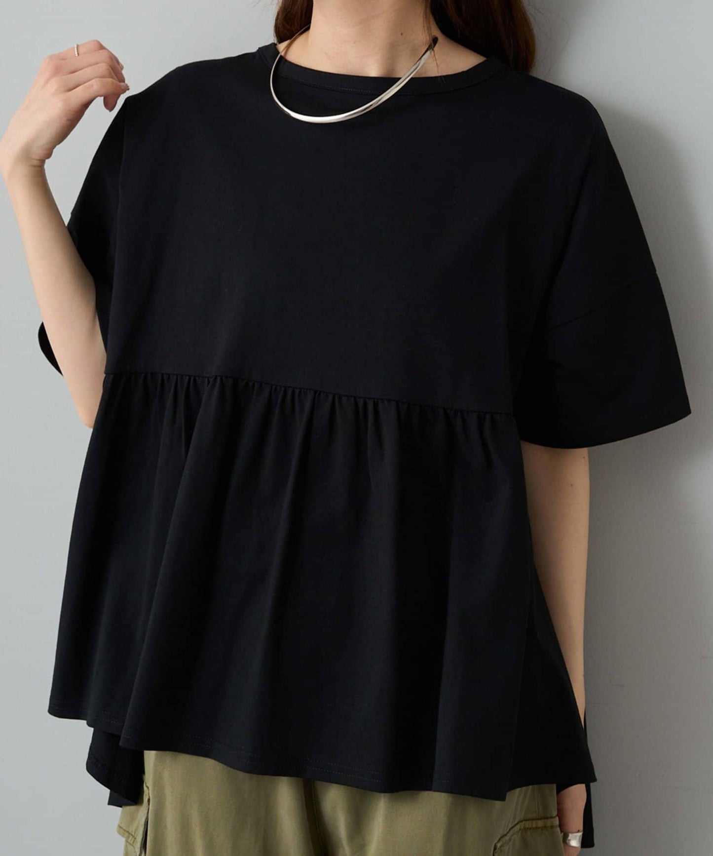 《リバイバル》 【/Du noir】 後蝴蝶結荷葉擺T恤